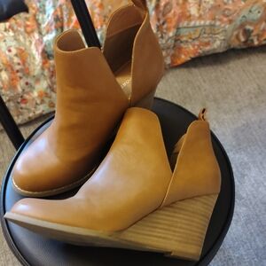 Report Tan Leather Wedge Booties